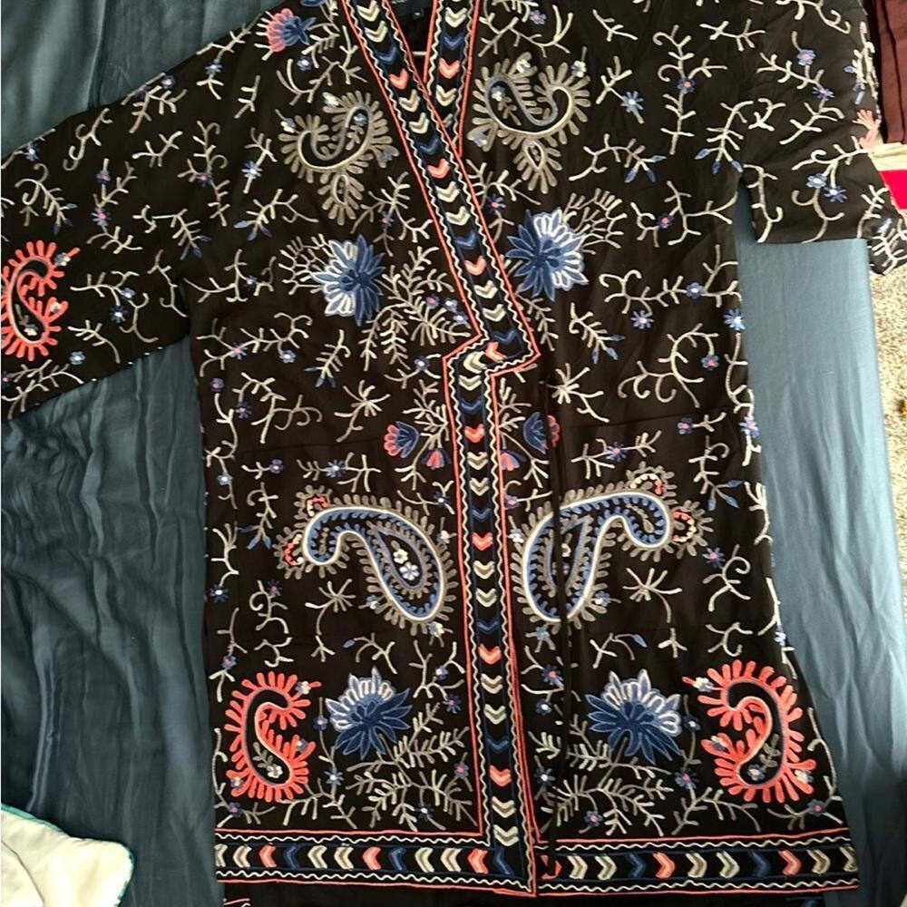 🌺 French Connection DOROTHY Kimono Jacket – Boho Embroidered Festival Coat – Bl - Picture 2 of 4